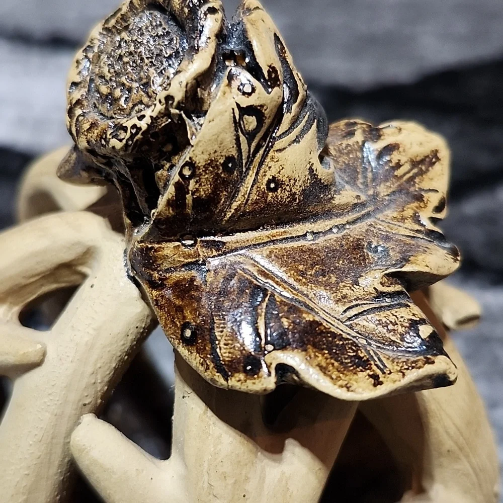 DEER ANTLERS PUMPKIN SHAPED RESIN RUSTIC FALL DECOR SET-OF-2